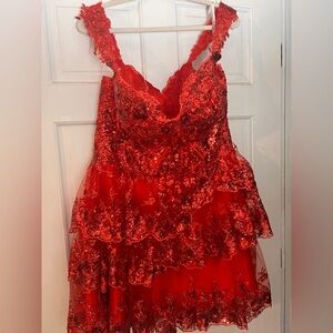 Elegant Red Lace Evening Dress